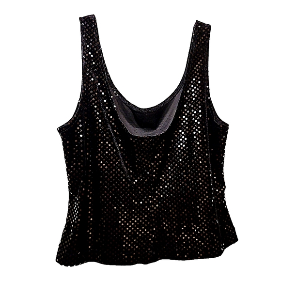 Cache Black Stretchy Velvet Confetti Dot Sequin-Look Tank Top - Picture 2 of 4